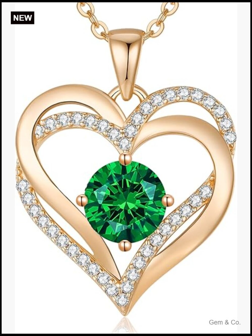 Double Heart Birthstone Pendant Necklace for Women, 925 Sterling Silver, Rose